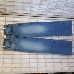 Frame 25 High Rise Flare Blue Jeans With Distress Hem